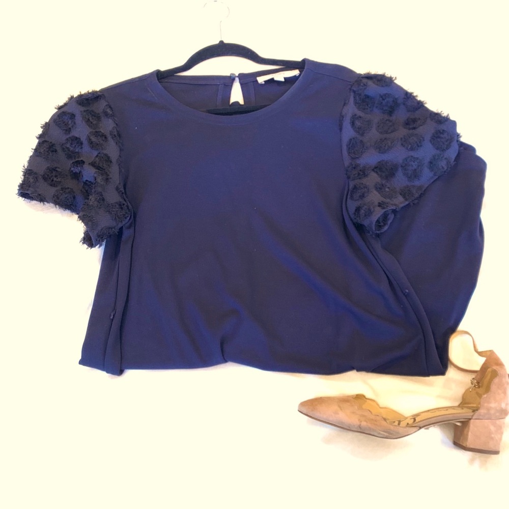 LOFT navy shift dress with accent sleeves